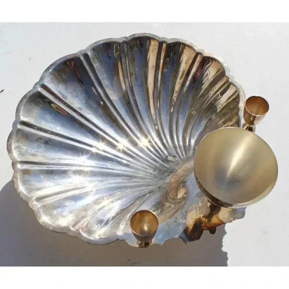 Vtg .Rogers Silver Co Silverplate Hor DOeuvre Tray Clamshell Pedestal Appetizer - Picture 2 of 6
